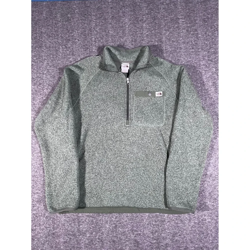 The North Face Gordon Lyons 1/4-Zip Fleece Sweater Mens Medium Heathered Green
